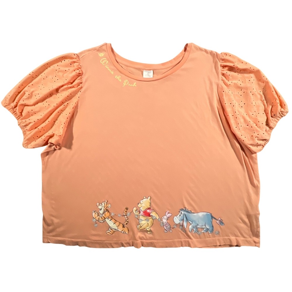 Disney Winnie the Pooh T-Shirt Womens 3X Peach Eyelet Puff Sleeve Graphic Tee